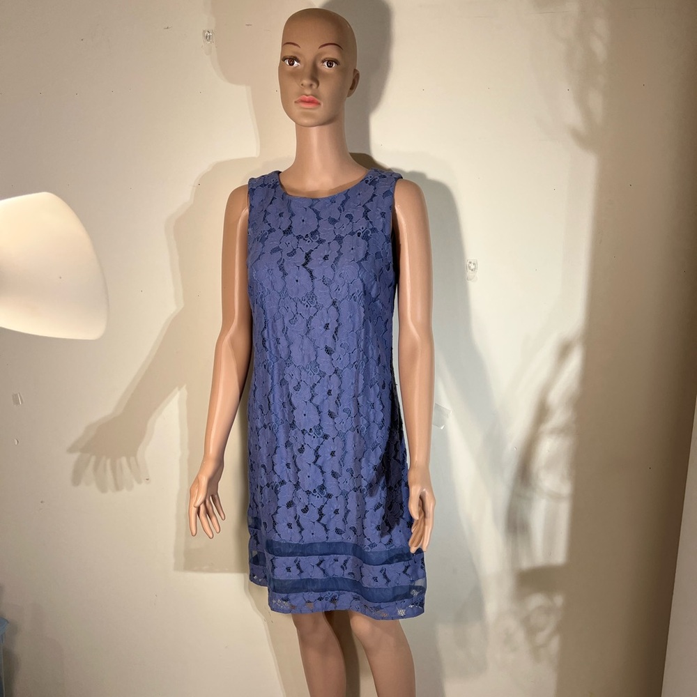 AB studio 8 blue lace dress Knee Length Back Zipper Nylon Sleevel Floral Designs